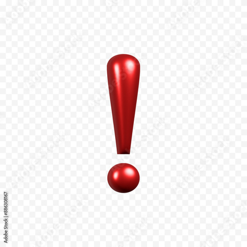 3d sign of exclamation point shiny glossy red color