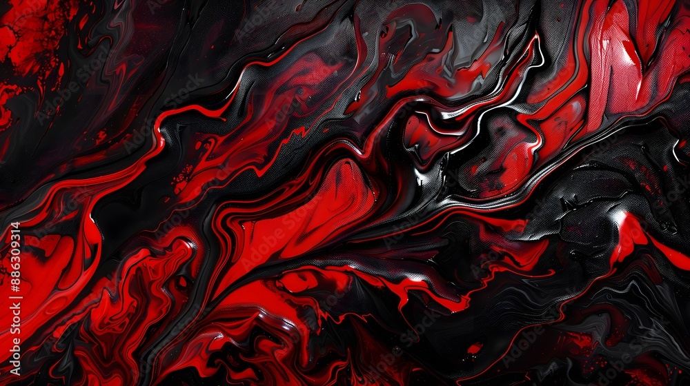 Obraz premium Abstract Red And Black Fluid Lines Oil Painting
