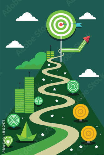 Milestone Planning for Project and Life Goals: Green Chalk Drawing Pathway to Final Target Achievement