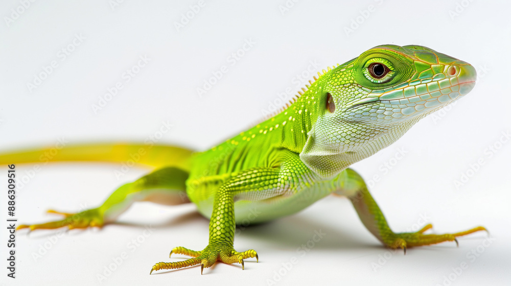 Fototapeta premium Green lizard isolated on white background.