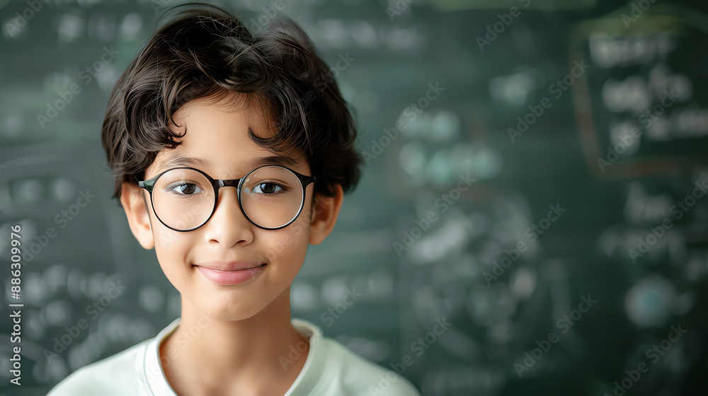 Asian teen, bright eyes, warm smile, large blackboard, well-lit classroom, positive setting, Asian teen, bright eyes, warm smile, large blackboard, well-lit classroom, positive setting,