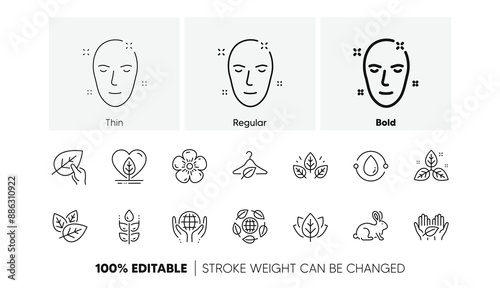 Slow fashion, synthetic fragrance, fair trade. Organic cosmetics line icons. Sustainable textiles, animal testing, eco organic icons. Linear set. Line icons set. Vector