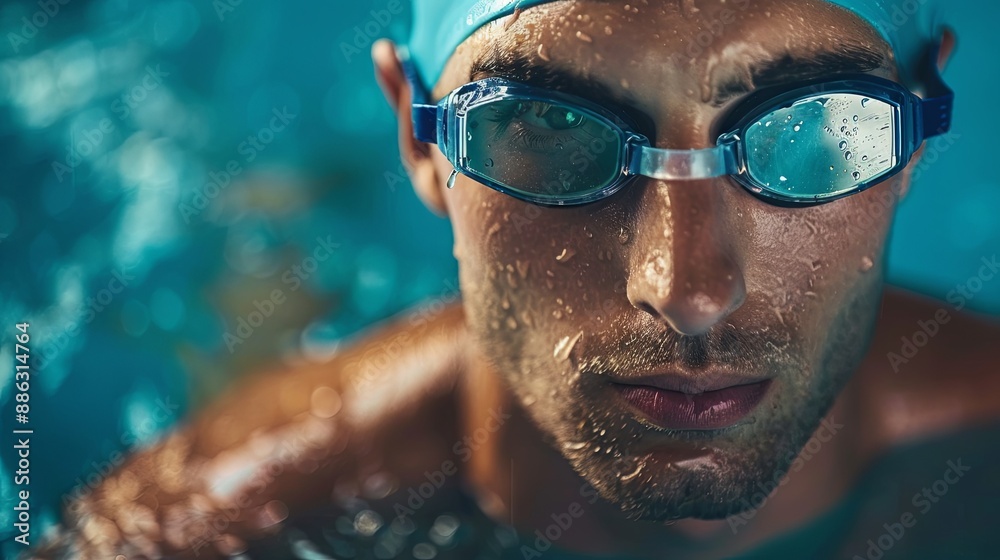 Fototapeta premium Male swimmer in the pool preparing for a competition