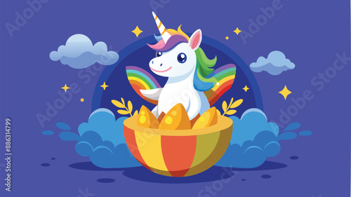Precious Unicorn with Rainbow Emerging from Golden Egg, Symbolizing Venture Capital Funding for Startup Success in Global Business Competition