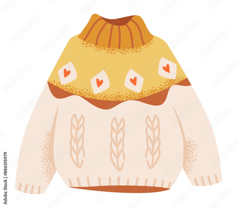 Cute knitted sweater isolated on white background. Warm fashionable modern clothes. Prosque vector illustration Cute knitted sweater isolated on white background. Warm fashionable modern clothes. Prosque vector illustration