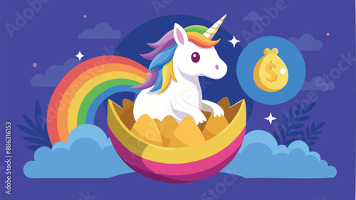 Precious Unicorn with Rainbow Emerging from Golden Egg, Symbolizing Venture Capital Funding for Startup Success in Global Business Competition