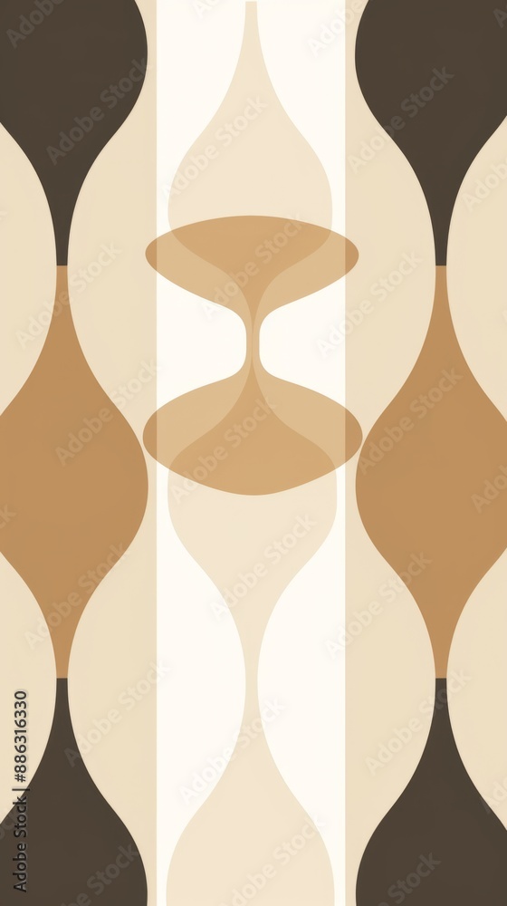 Abstract geometric pattern wallpaper featuring brown and beige tones. The design features overlapping teardrop shapes creating a pattern Abstract geometric pattern wallpaper featuring brown and beige tones. The design features overlapping teardrop shapes creating a pattern