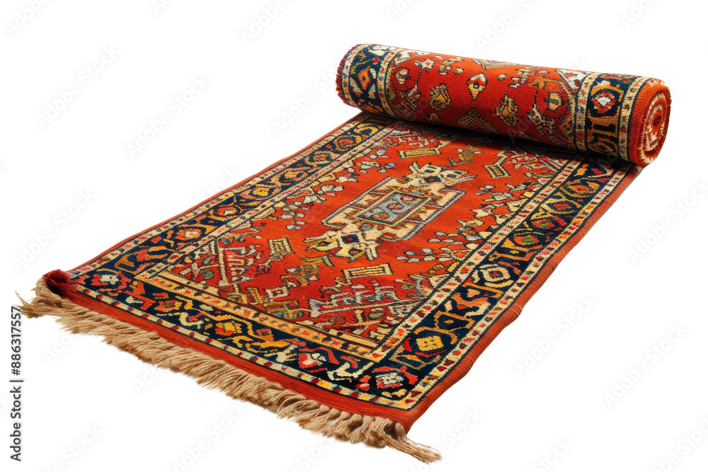 Rolled up Oriental rug with intricate design Rolled up Oriental rug with intricate design