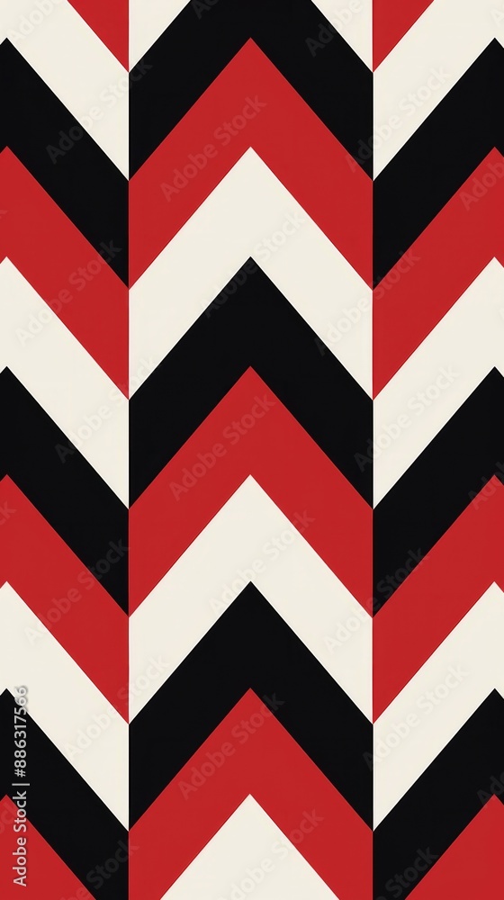 A pattern of red, white, and black chevron shapes A pattern of red, white, and black chevron shapes
