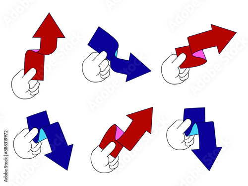 Vector illustration of a hand holding arrows in various directions