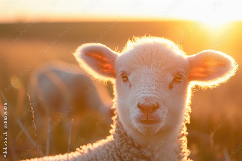 Fototapeta premium Lamb Basking in the Golden Hour