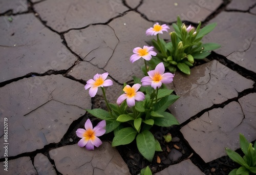 After the rain, cute little flowers peek out from the crinkled earth.