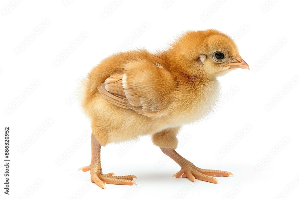 Obraz premium A Small Yellow Chickling Standing on White