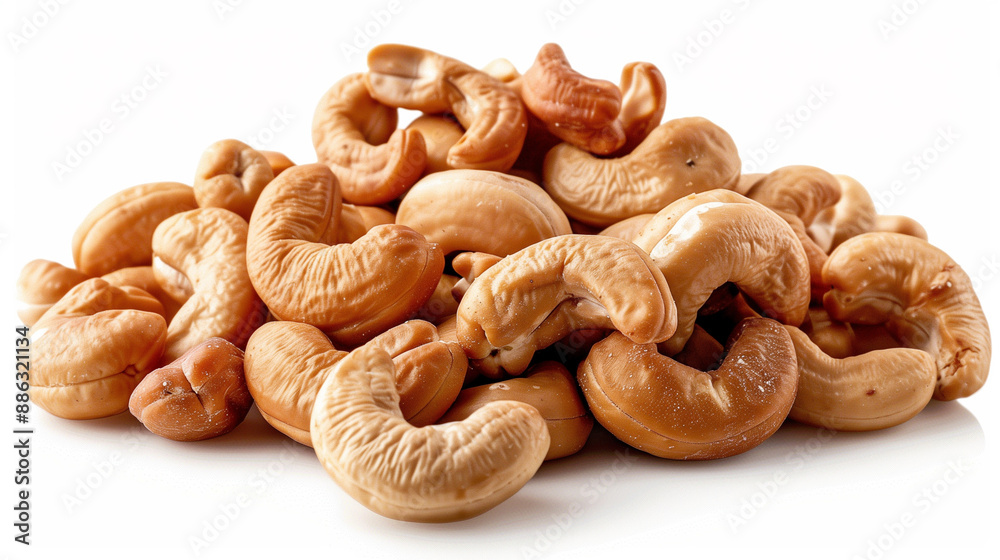 cashew, pile of fresh roasted cashew, isolated on white background cashew, pile of fresh roasted cashew, isolated on white background