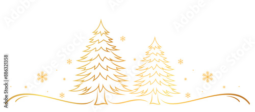 christmas tree with snowflake line art style. element vector eps 10