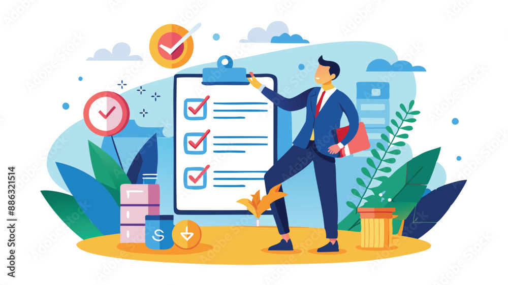 Project Management: Businessman Tracking Completed Tasks on Checklist to Reach Goal Project Management: Businessman Tracking Completed Tasks on Checklist to Reach Goal