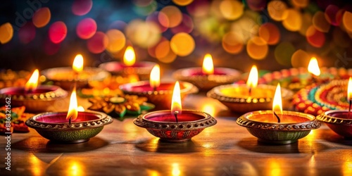 Diwali celebration with burning candles and Diya lamps, Diwali, Hindu, festival, holiday, celebration, lights, candles