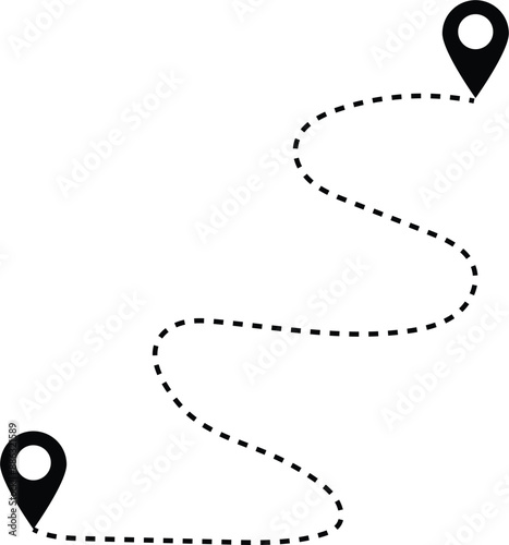 Route icon between two points with dotted path and location pin. Location pointer continuous one line drawing. GPS navigation line route mark. eps 10