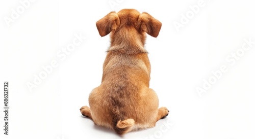 A Small Brown Puppy Sitting, Viewed From Behind