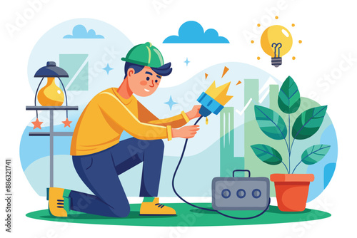 Saving Electricity: Man Unplugs Cord for Cost Reduction and Ecological Awareness