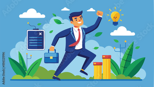 Recharged Businessman with Battery Ready to Succeed through Motivation