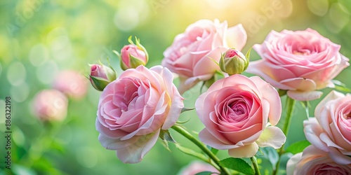 Soft, delicate pink roses with blurred greenery background, roses, flowers, pink, delicate, soft, romantic, beauty, nature
