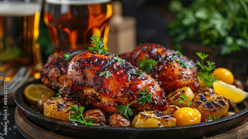 Roasted Chicken Or Turkey With Autumn Vegetables And Herbs For Thanksgiving Dinner Roasted Chicken Or Turkey With Autumn Vegetables And Herbs For Thanksgiving Dinner