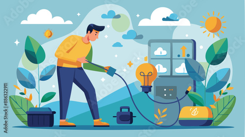 Saving Electricity: Man Unplugs Cord for Cost Reduction and Ecological Awareness