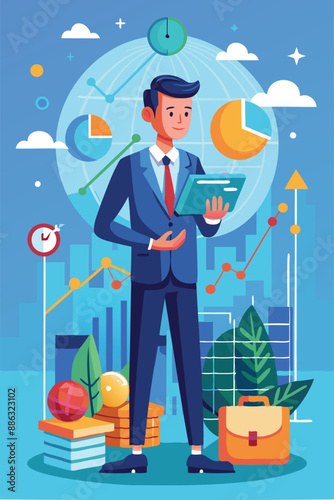 Visionary Businessman Predicting Investment Growth Potential, Analyzing Future Economic Trends and Forecasting Business Success