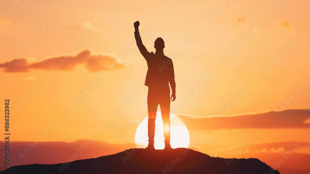 Strong business concept with a man reaching for the sky, symbolizing ambition and determination. Strong business concept with a man reaching for the sky, symbolizing ambition and determination.
