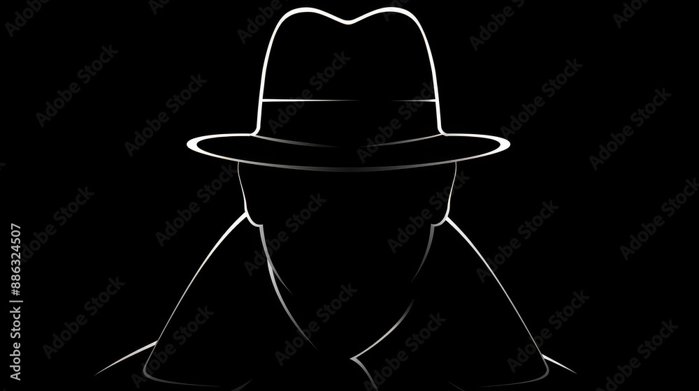 Mysterious silhouette of a man in coat and hat, reminiscent of detective films and spy novels of the midth century. Mysterious silhouette of a man in coat and hat, reminiscent of detective films and spy novels of the midth century.