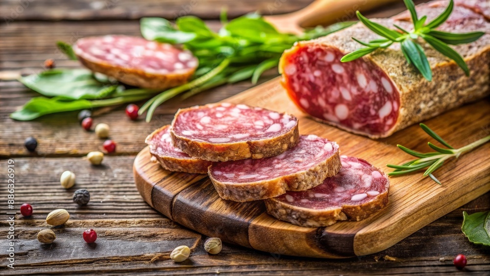 Traditional Italian spreadable salami from Marche region, salami, ciauscolo, Italian, charcuterie, food, spreadable, cured Traditional Italian spreadable salami from Marche region, salami, ciauscolo, Italian, charcuterie, food, spreadable, cured