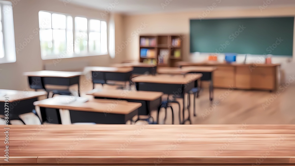 display table with blurred classroom background display table with blurred classroom background