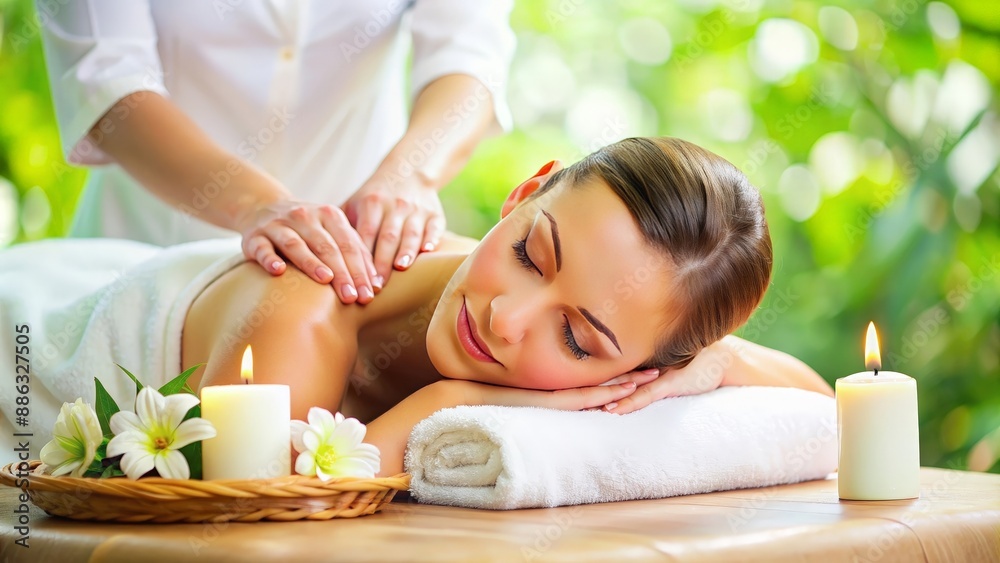 A woman receiving a relaxing massage at a beauty salon, beauty, spa, wellness, relaxation, therapy, treatment, pampering A woman receiving a relaxing massage at a beauty salon, beauty, spa, wellness, relaxation, therapy, treatment, pampering