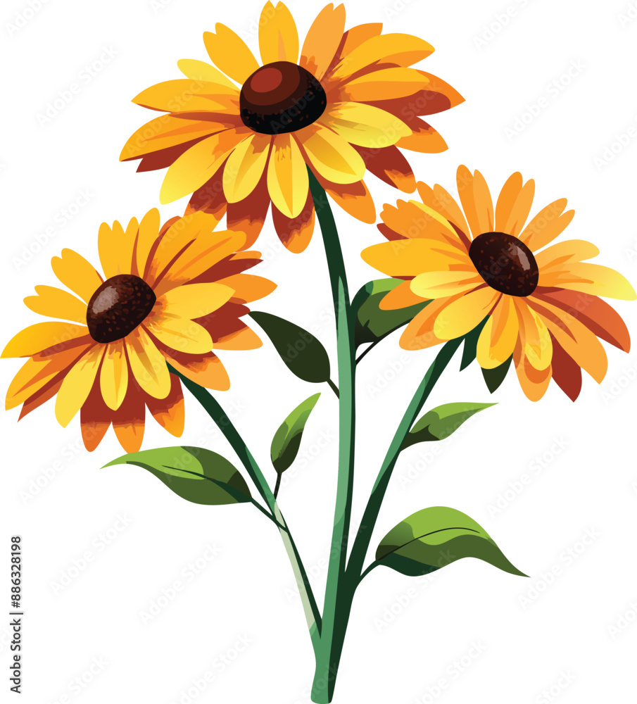 Obraz premium Vibrant watercolor Black-Eyed Susan vector blooms with golden petals. 