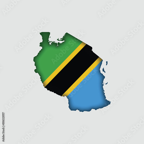 TANZANIA Map with flag in body