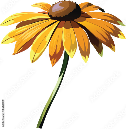 Vibrant watercolor Black-Eyed Susan vector blooms with golden petals. 