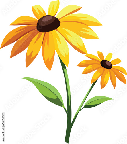 Vibrant watercolor Black-Eyed Susan vector blooms with golden petals. 