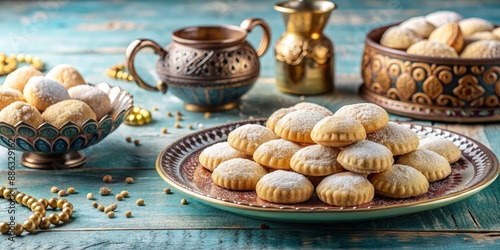 Traditional homemade Kahk cookies for El Fitr Islamic feast celebration, Kahk, cookies, Eid, Fitr, Islamic, feast, celebration © sujanya