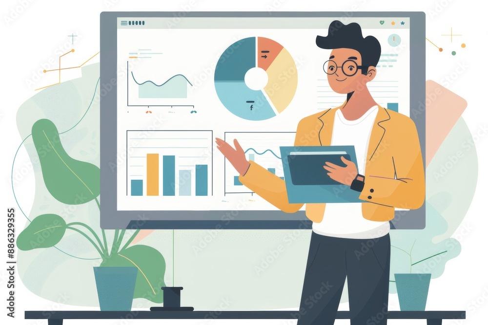 An entrepreneur confidently presents a pitch deck in a sleek, modern office, emphasizing startup growth strategies and business development. An entrepreneur confidently presents a pitch deck in a sleek, modern office, emphasizing startup growth strategies and business development.