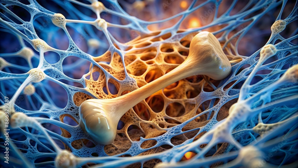 An osteoblast in a bone matrix secreting collagen and proteins, bone ...