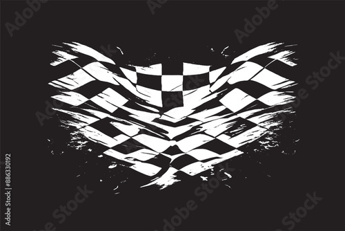 Monochrome Grunge Racing Flag with Checkerboard Texture