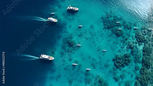 Aerial perspective, clean and beautiful ocean currents, white sandy beaches, landscape background image photo