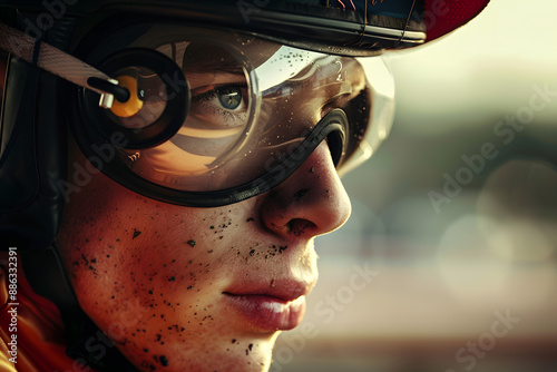 Jockey with goggles in intense race