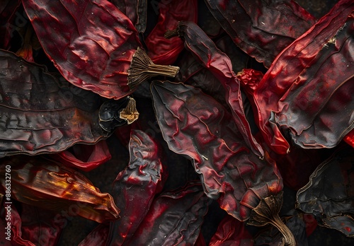 Dried Red Chili Peppers Close Up Texture photo