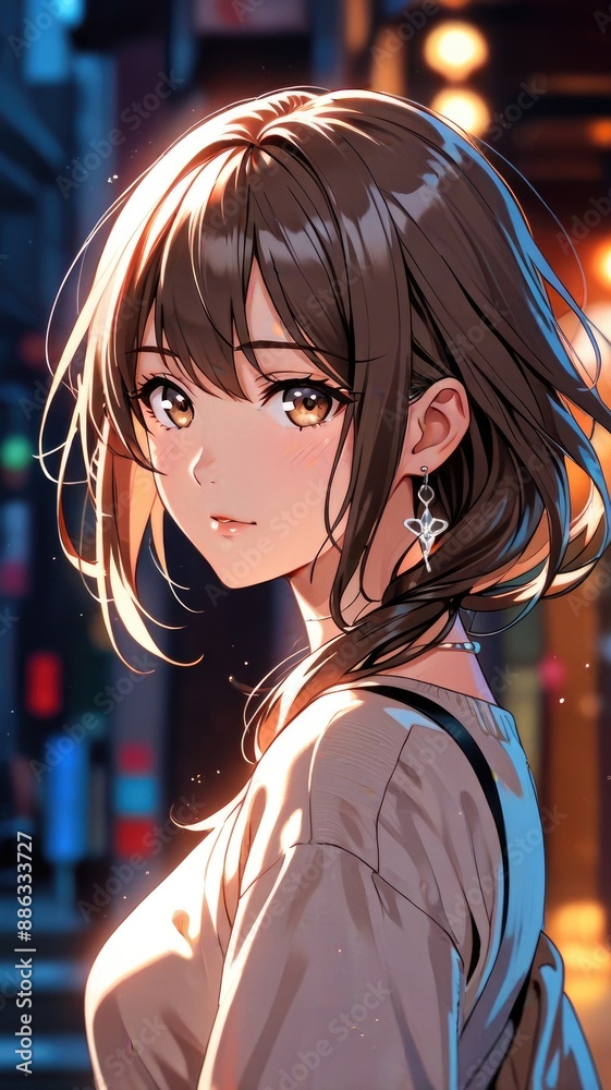 Fototapeta premium Detailed Earring on Female Anime Character