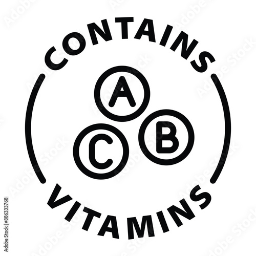 contains vitamins black outline icon round rounded circle badge stamp label isolated on transparent background