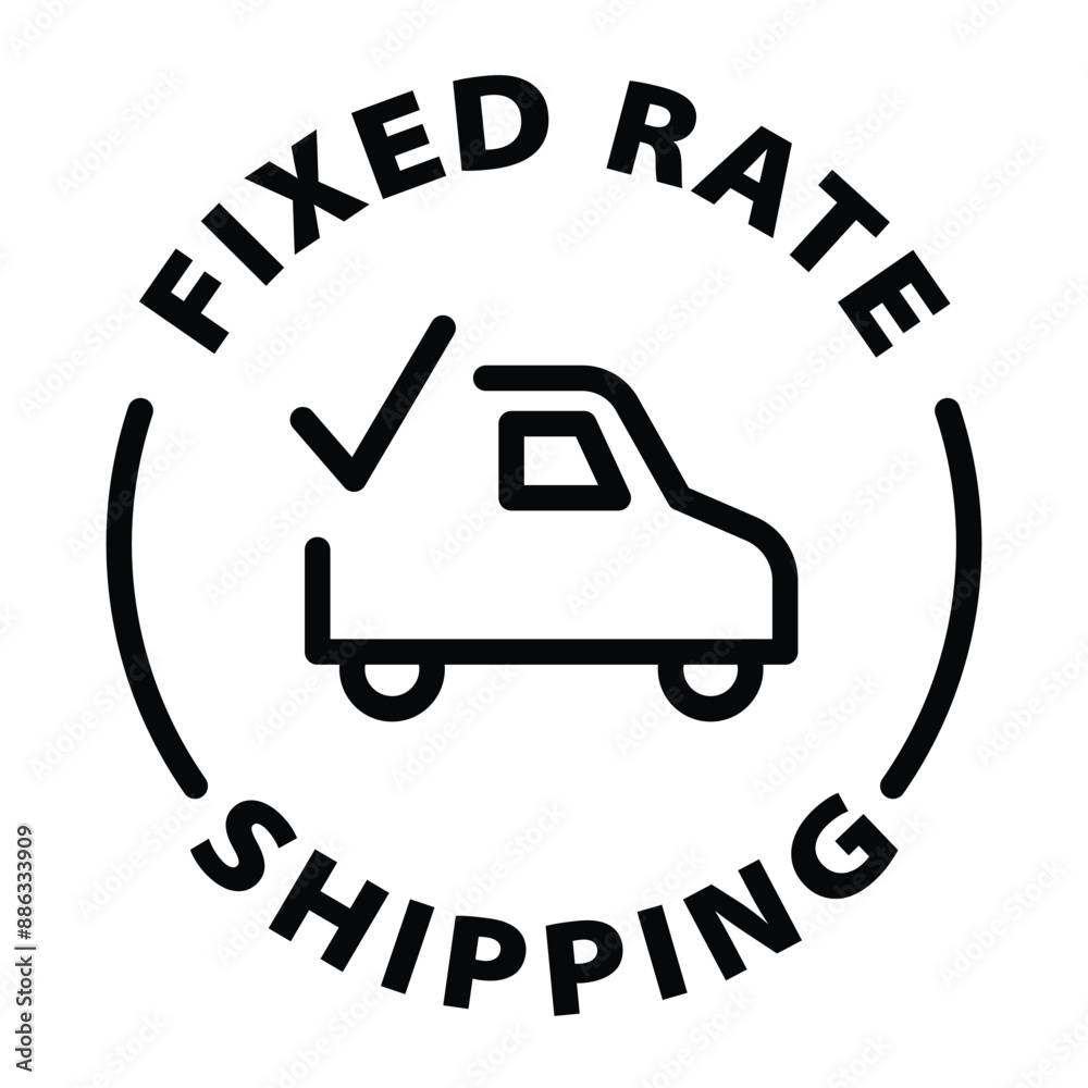 fixed rate shipping black outline icon round rounded circle badge stamp label isolated on transparent background fixed rate shipping black outline icon round rounded circle badge stamp label isolated on transparent background