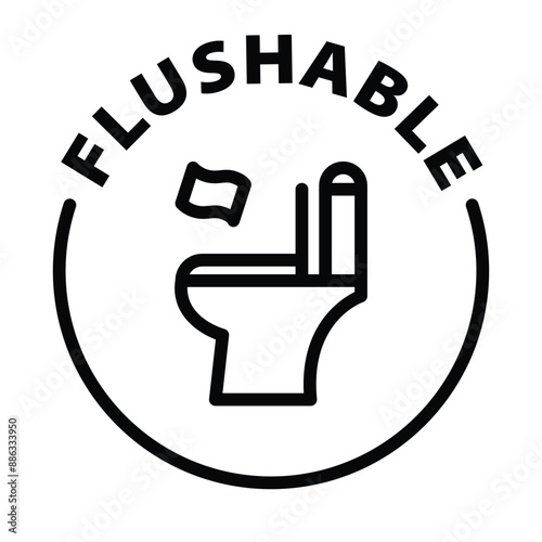 flushable black outline icon round rounded circle badge stamp label isolated on transparent background