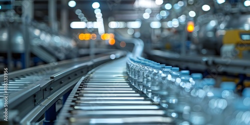 Inside a Factory Milk Bottle Production Line with Conveyors. Concept Factory Tour, Milk Production, Manufacturing Process, Conveyor Systems